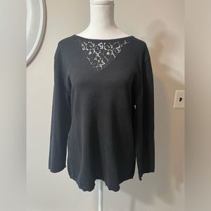 Talbots Black with Lace Design Sweater